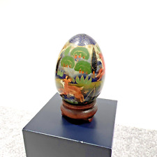 Vintage Wooden Hand Painted Animals Multicolor Egg Folk with Wooden Stand picture