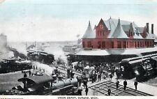 DURAND MI - Union Railroad Depot Postcard - 1907 picture