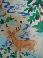 Mcm Hand Painted Deer Woods Wall Hanger Vtg Likenew NoTears Cabin Retro  FreeShi picture