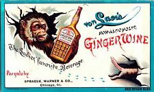 Antique Von Laer's  Quack Remedy Ginger Wine, Monkey, Cat, Temperance Trade Card picture