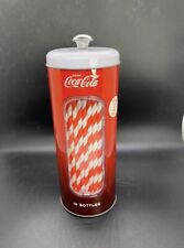 Coca-Cola Round Tin Straw Holder & Dispenser With 20  Straws Retro New picture