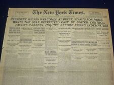 1918 DECEMBER 14 NEW YORK TIMES - PRESIDENT WILSON WELCOMED AT BREST - NT 9169 picture