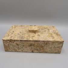 Mid-Century Genuine Polished Marble Large Box With Lid Tan Brown picture