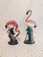 Vintage Pair Ceramic Pink Flamingo Figurines Brad Keeler Style Era MCM picture