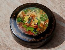 Mstera 1940's Russian Lacquer Box Vintage Handmade Pappier-Mache Palekh picture