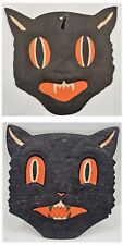 Vintage Embossed Halloween Black Cat Decoration Lot of 2 Beistle H.E. Luhrs 6×6