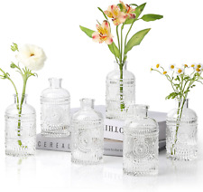 ComSaf Glass Bud Vases Set of 6, Small Clear Bud Vases in Bulk, Mini Vintage for picture