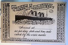 RARE 1907 Time Card Arrival Steamer Ship Boat Postcard History Transportation picture