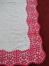 vintage linen lace tablecloth embroidery applique red hand needlework item817 picture