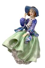 Vintage Royal Doulton Bone China Top O the Hill Lady Figurine Mint Green Purple picture