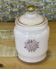 Vintage West Virginia Glass Bath Jar Fired on Baby Pink with Gold Accent 5.25” picture