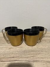 4-Vintage West Bend Thermo-serv Coffee Mugs Blk/Gd Metal Clip Handle Made In USA picture