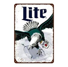 Miller Lite Tin Beer Sign - Vintage Retro Football Eagle - NEW Tin 8X12