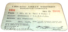 1926 CHICAGO GREAT WESTERN RAILWAY CGW EMPLOYEE PASS #2086 picture