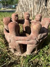 Rare Vintage mayan aztec clay pottery 7 Friends Holding Hands  picture