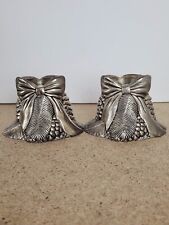 Godinger Vintage Silverplate Candle Holders Set Frather Bow Holiday 2 In picture