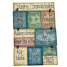 Country 10 Commandments Vintage Handmade Wood Sign Plaque Wall Decor 80s 90s picture