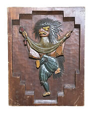 Japanese Oni Monk Demon Hand Carved Wood Marquetry Art Panel Signed - RARE picture
