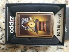 Zippo Industrial Machinery, Skull With Top Hat, SteamPunk, Brass Lighter 28320 picture