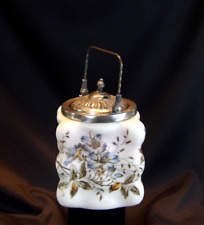 C.F. Monroe Wavecrest Handled Biscuit Jar Barrel Egg Crate Shape Floral Motif picture