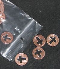 cross cut pennies, 50 pennies with a cross cut out of them picture