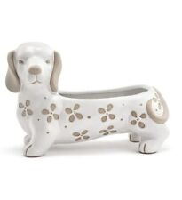 Wiener Dog White 4 x 1.5 Ceramic Small Planter Pot with Saucer picture