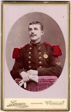 CIRCA 1880s CDV FRENCH SERGEANT SOLDIER IN UNIFORM 148 HAND-TINTED VERDUN FRANCE picture