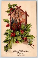 PFB Christmas~Stick Frame Portal to Woodland~Holly Berry~#7239 Embossed 1908 picture