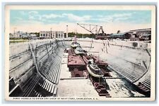 c1940's First Vessels To Enter Dry Dock At Navy Yard South Carolina SC Postcard picture