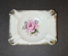 Vintage Pink Flower Green Folage Gold Trim Collectible Ashtray Porcelain S304 picture