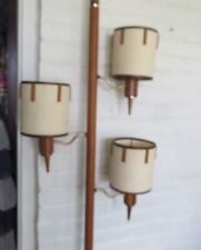 Vtg 1960s Retro Tension Pole 3 Light Mid-Century MCM Lamp Wood Brass Fiberglass picture