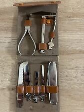 Vintage Solingen Germany 8 Piece Knife & Tool Kit in Leather Case picture