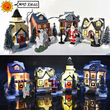 LED Christmas Village Houses Resin Ornaments Santa Claus Dollhouse Xmas Gift Set picture