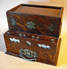 ANTIQUE OAK  VICTORIAN ERA 1880s LOCKING ROLL TOP DESK FILE CALENDAR CABINET BOX picture