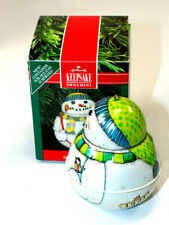 Hallmark Jolly Wolly Christmas Tree Ornaments Snowman Box 1991 Tin Container picture