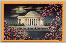 Moonlight Night View Jefferson Memorial Washington DC Cherry Blossoms Postcard picture