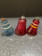 Vintage Christmas Unsilvered US Made Glass Bell Ornaments with Tinsel picture