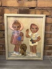 Vintage 1940s Rare Unique Framed Cut Out Art of Children 17.5” H X 14.5” L picture
