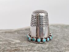 Exceptional Vintage Navajo Handmade Sterling Silver Turquoise Sewing Thimble picture