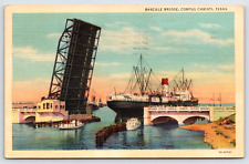 Original Vintage Antique Postcard Corpus Christi Texas Bascule Bridge Steam Ship picture