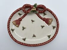 Vintage Fitz and Floyd Christmas 9.5” Serving Dish Ribbons Holly & Berries 1994 picture