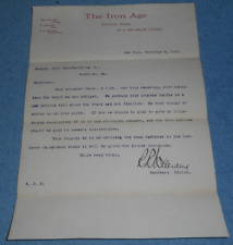 1892 The Iron Age Industrial Magazine NY Signed Letter To Hall Mfg Co of Maine picture