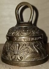 VINTAGE HEAVY BRASS BELL LEO XAQVILA ACNVS PELICANVS MARKED SIDE MADE IN ENGLAND picture