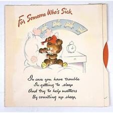Hallmark Vintage 1946 Get Well Card Teddy Bear Counting Sheep on Dial Wheel picture