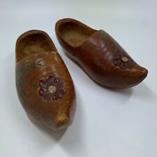 2 antique wooden souvenir clogs shoes Belgium hand made Primitive rustic carved picture