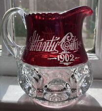 Antique 1902 Atlantic City Ruby Cut To Clear 5” Pressed Glass Souvenir To Mother picture
