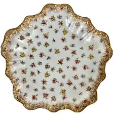 Antique Pointons Scalloped Porcelain Dish 10.25” - England - Gold/Floral picture