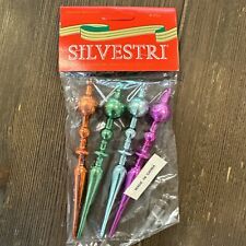 Vintage Silverstri Icicle Christmas Ornaments NOS Multicolor Shiny In Package 5” picture