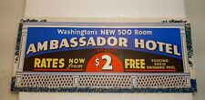  Vintage 1920s Ambassador Hotel Advertising Trade Card Washington DC picture