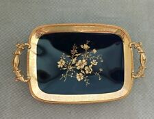 Vintage Cobalt Limoges Castel French 22K  Gold Trimmed Dish With Handles picture